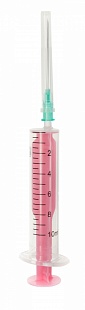 Шприц инъекционный двухдетальный 10Б "Луер" с иглой инъекционной 0,8х40 мм (розовый) фото