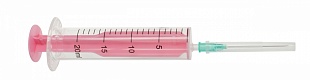 Шприц инъекционный двухкомпонентный 20Б "Луер" с иглой инъекционной 0,8х40 мм розовый фото
